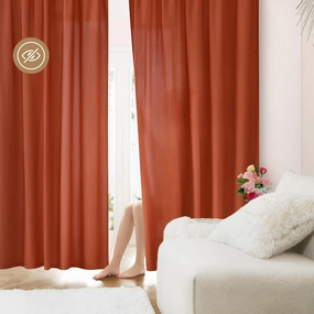 HOMEIDEAS Non-See-Through Burnt Orange Privacy Sheer Curtains, 52 X 84 Inches Long 2 Panels Sheer Curtains Light Filtering Window Drapes for Bedroom Living Room