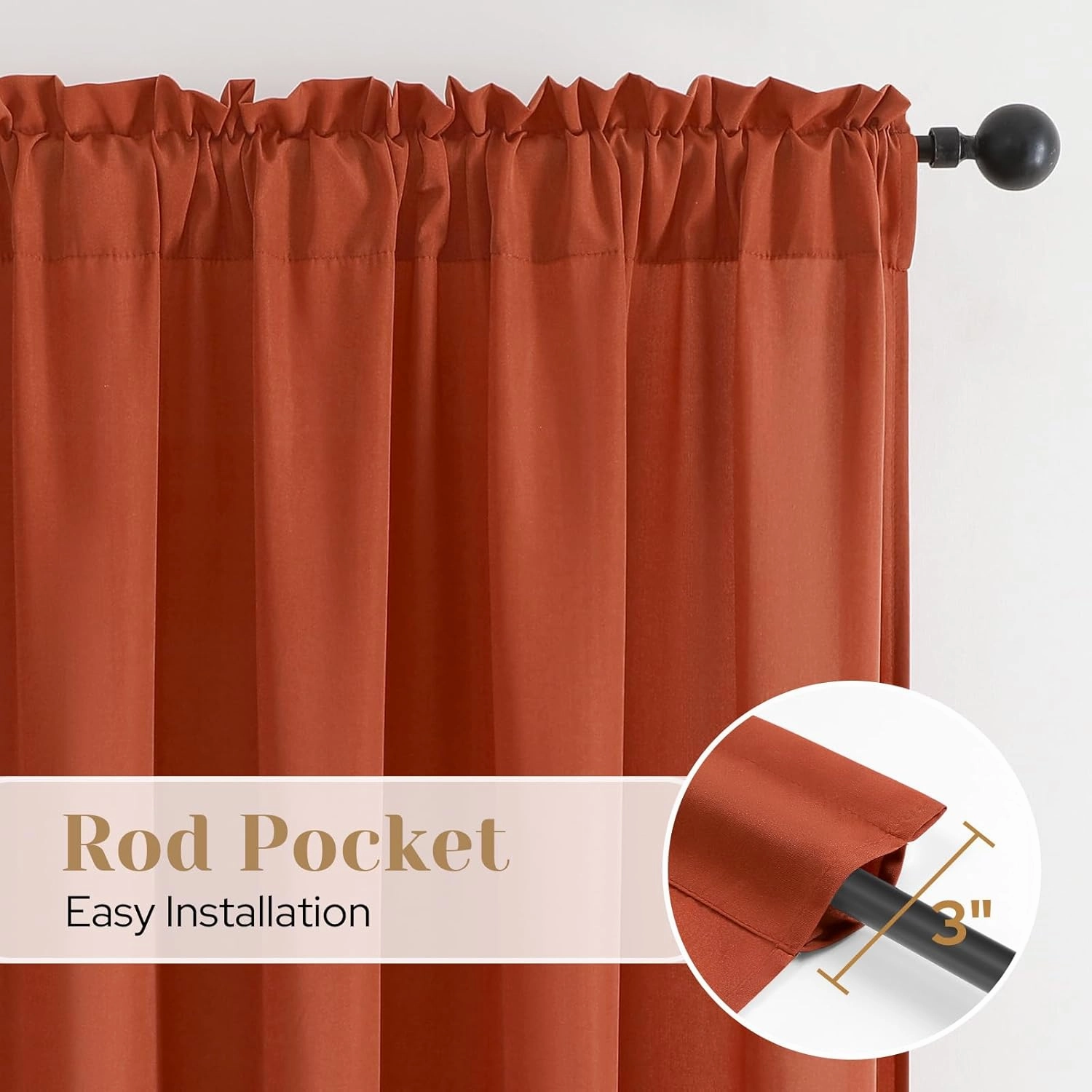 HOMEIDEAS Non-See-Through Burnt Orange Privacy Sheer Curtains, 52 X 84 Inches Long 2 Panels Sheer Curtains Light Filtering Window Drapes for Bedroom Living Room