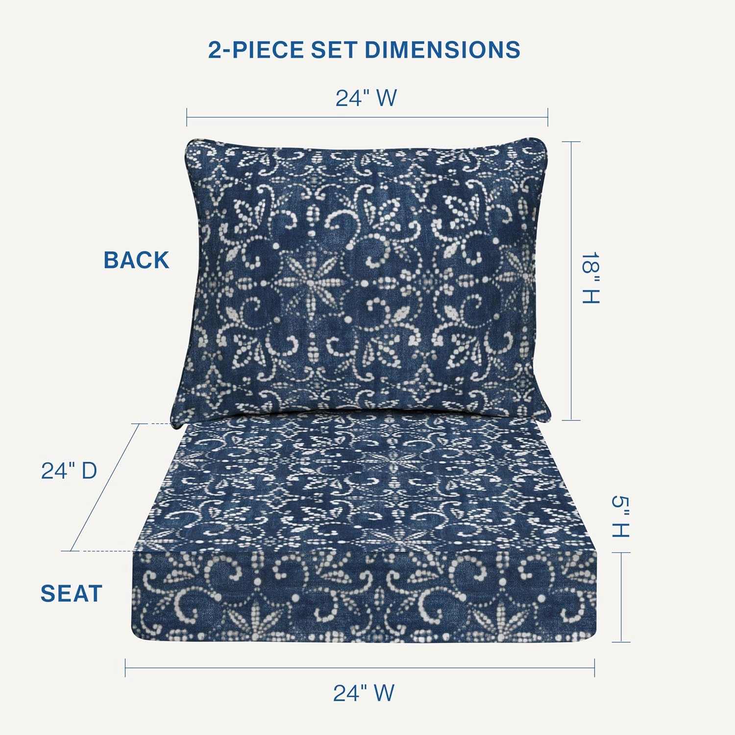 Honeycomb Essentials Outdoor Deep Seating Cushion, 24” x 24”, Boheme Patio Chair Cushion