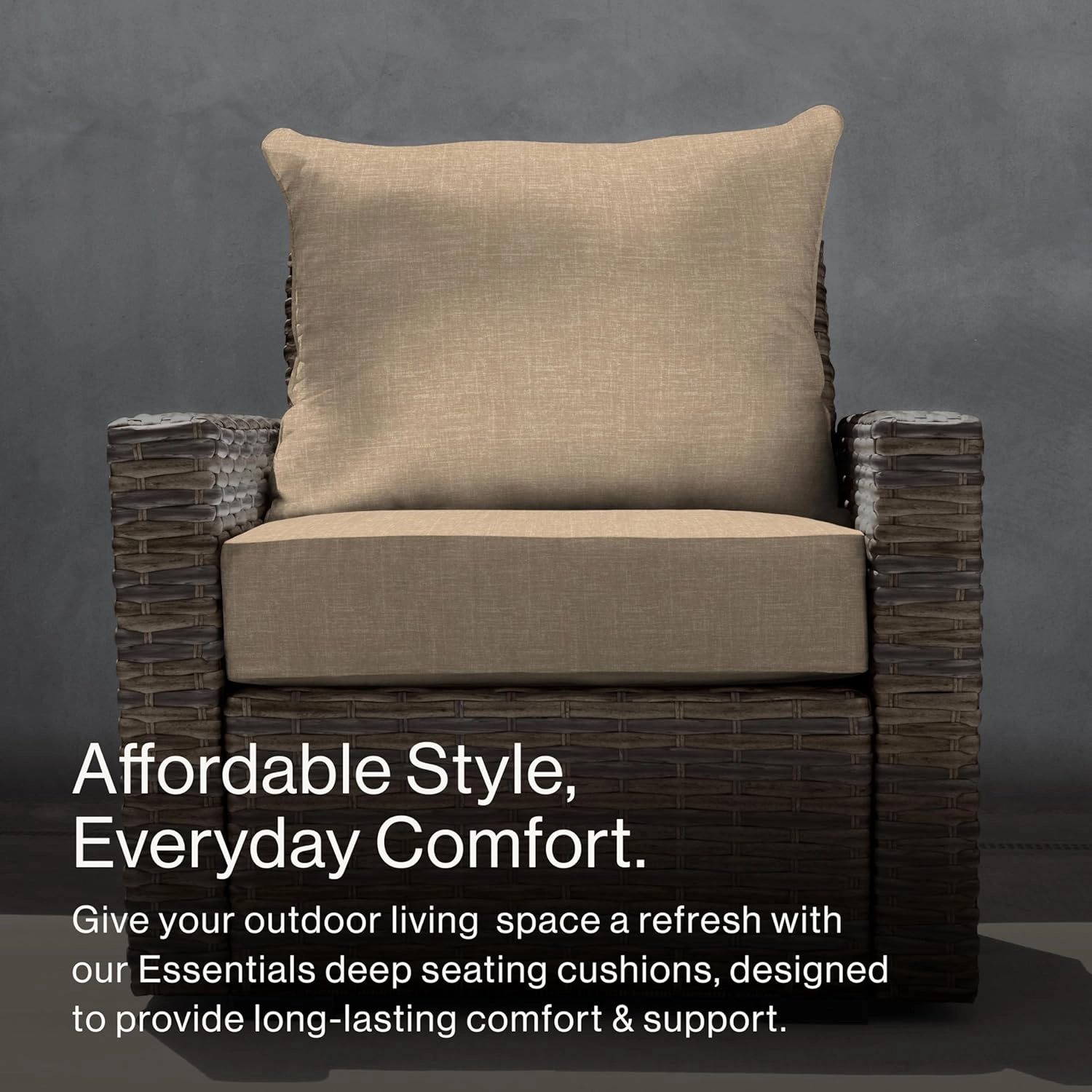 Honeycomb Essentials Outdoor Deep Seating Cushion, 24” x 24”, Hampton Texture Neutral Patio Chair Cushion