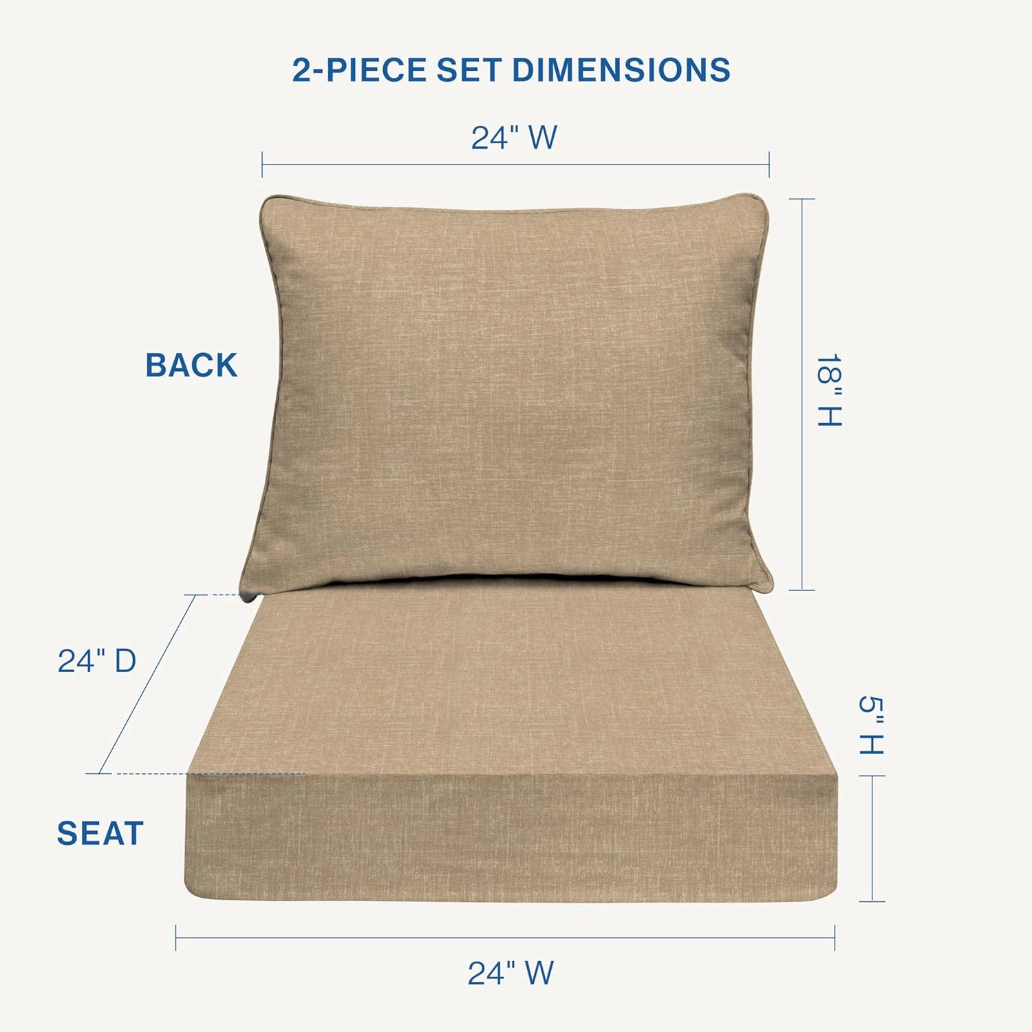 Honeycomb Essentials Outdoor Deep Seating Cushion, 24” x 24”, Hampton Texture Neutral Patio Chair Cushion
