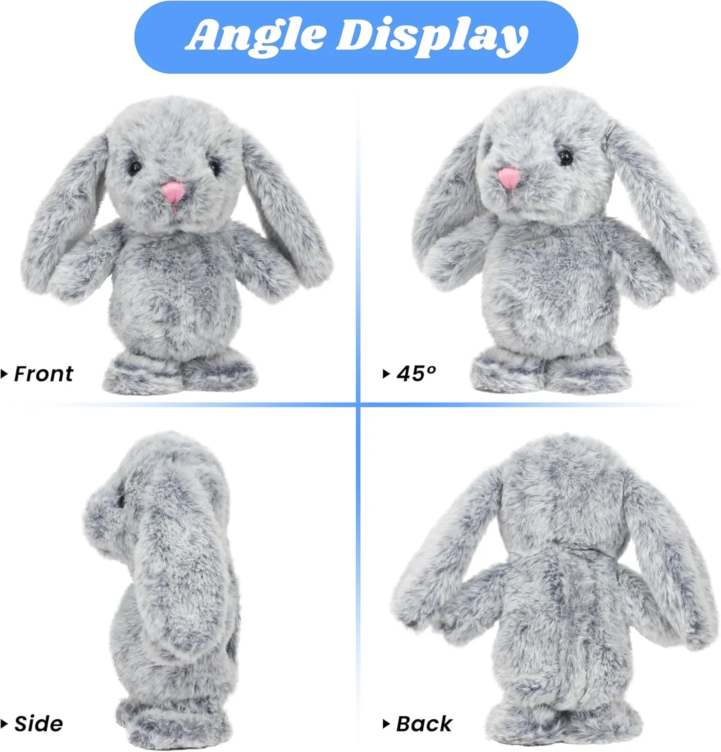 Hopearl Talking Singing Bunny Repeats What You Say Rabbit Walking Electric Interactive Animated Toy Speaking Plush Buddy Gifts for Toddlers, Gray, 9''