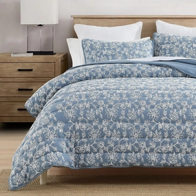 HORIMOTE HOME Floral Embroidery Quilt King Size, Blue King Quilt Bedding Set Soft Lightweight Bedspread 3 Pieces Shabby Chic Farmhouse King Size Comforter Set for All Seasons