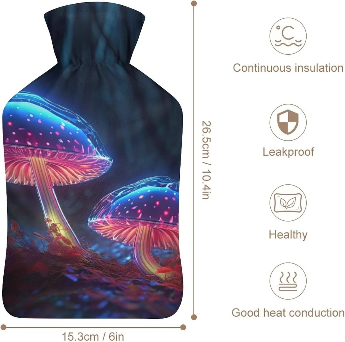 Hot Water Bottle with Soft Cover, Fantasy Plant 1L Warm Water Bag for Menstrual Cramps, Mushroom Neck and Shoulder Pain Relief, Ideal for Hand & Feet Warmer for Kids, Men & Women, Hot & Cold Compress
