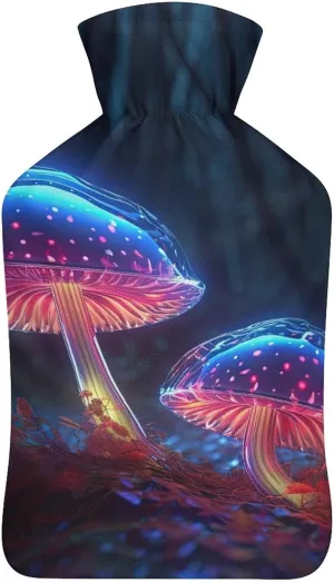 Hot Water Bottle with Soft Cover, Fantasy Plant 1L Warm Water Bag for Menstrual Cramps, Mushroom Neck and Shoulder Pain Relief, Ideal for Hand & Feet Warmer for Kids, Men & Women, Hot & Cold Compress