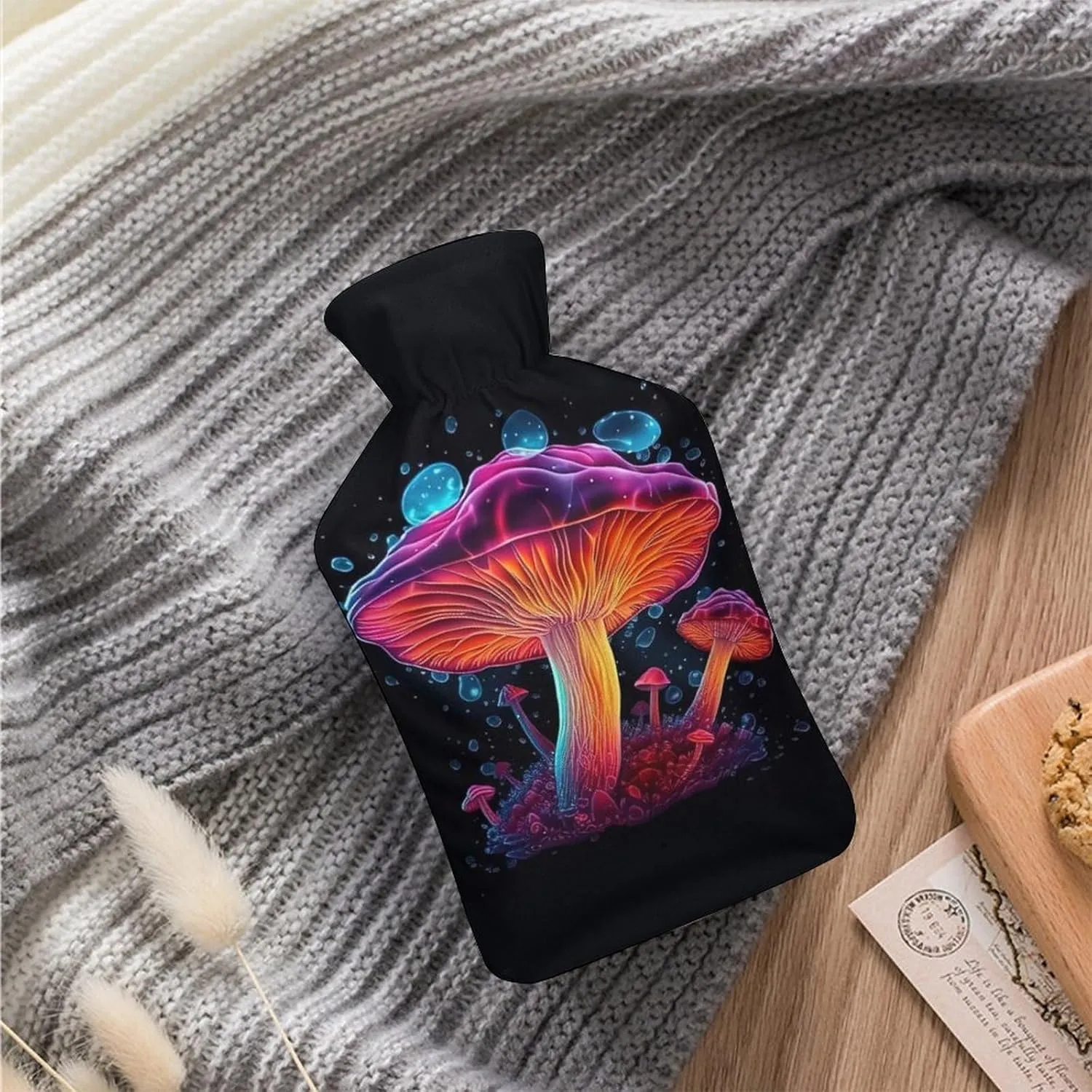 Hot Water Bottle with Soft Cover, Mushroom 1L Warm Water Bag for Menstrual Cramps, Fungus Neck and Shoulder Pain Relief, Ideal for Hand & Feet Warmer for Kids, Men & Women, Hot & Cold Compress