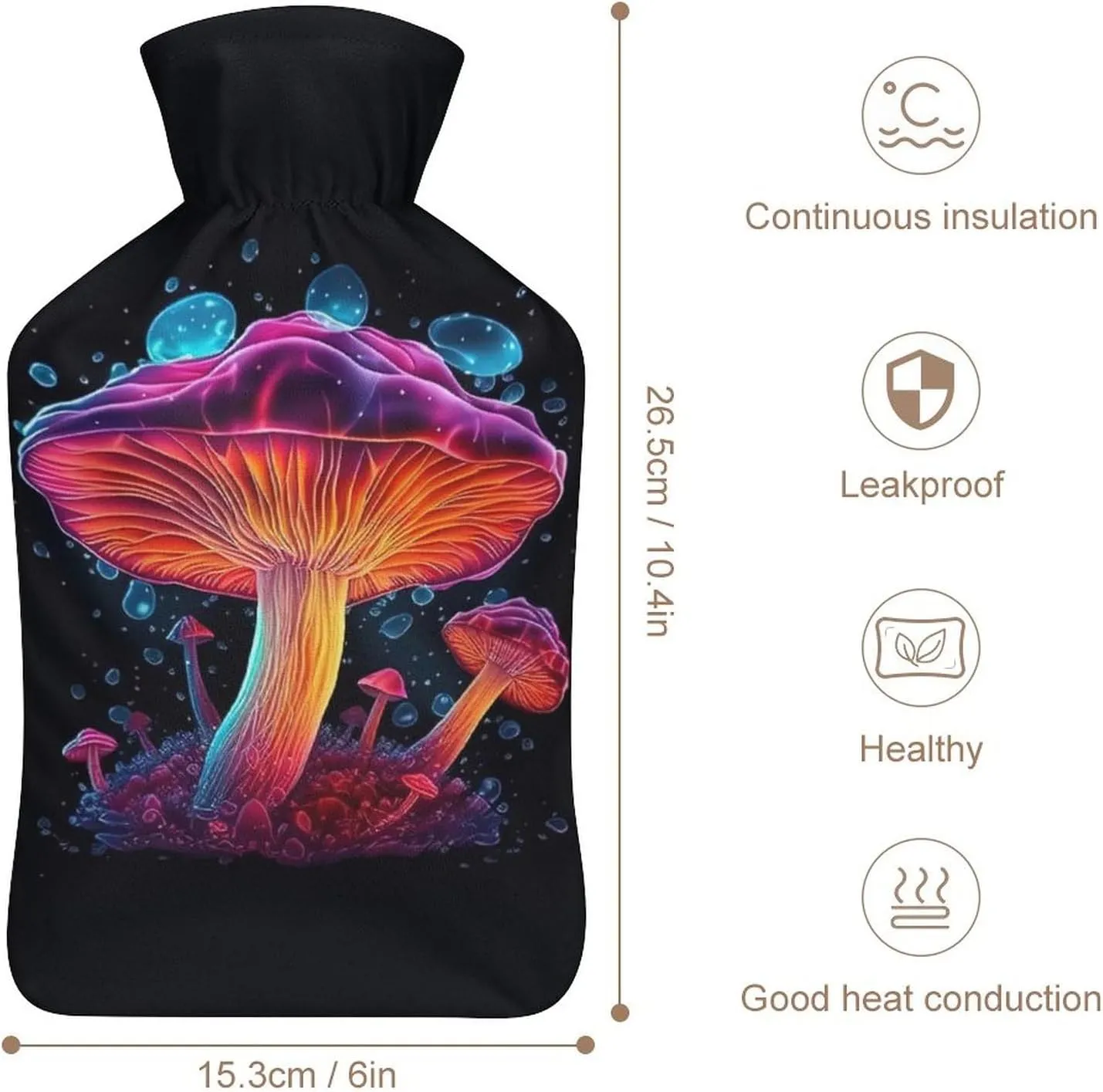 Hot Water Bottle with Soft Cover, Mushroom 1L Warm Water Bag for Menstrual Cramps, Fungus Neck and Shoulder Pain Relief, Ideal for Hand & Feet Warmer for Kids, Men & Women, Hot & Cold Compress