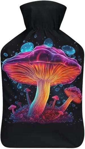 Hot Water Bottle with Soft Cover, Mushroom 1L Warm Water Bag for Menstrual Cramps, Fungus Neck and Shoulder Pain Relief, Ideal for Hand & Feet Warmer for Kids, Men & Women, Hot & Cold Compress