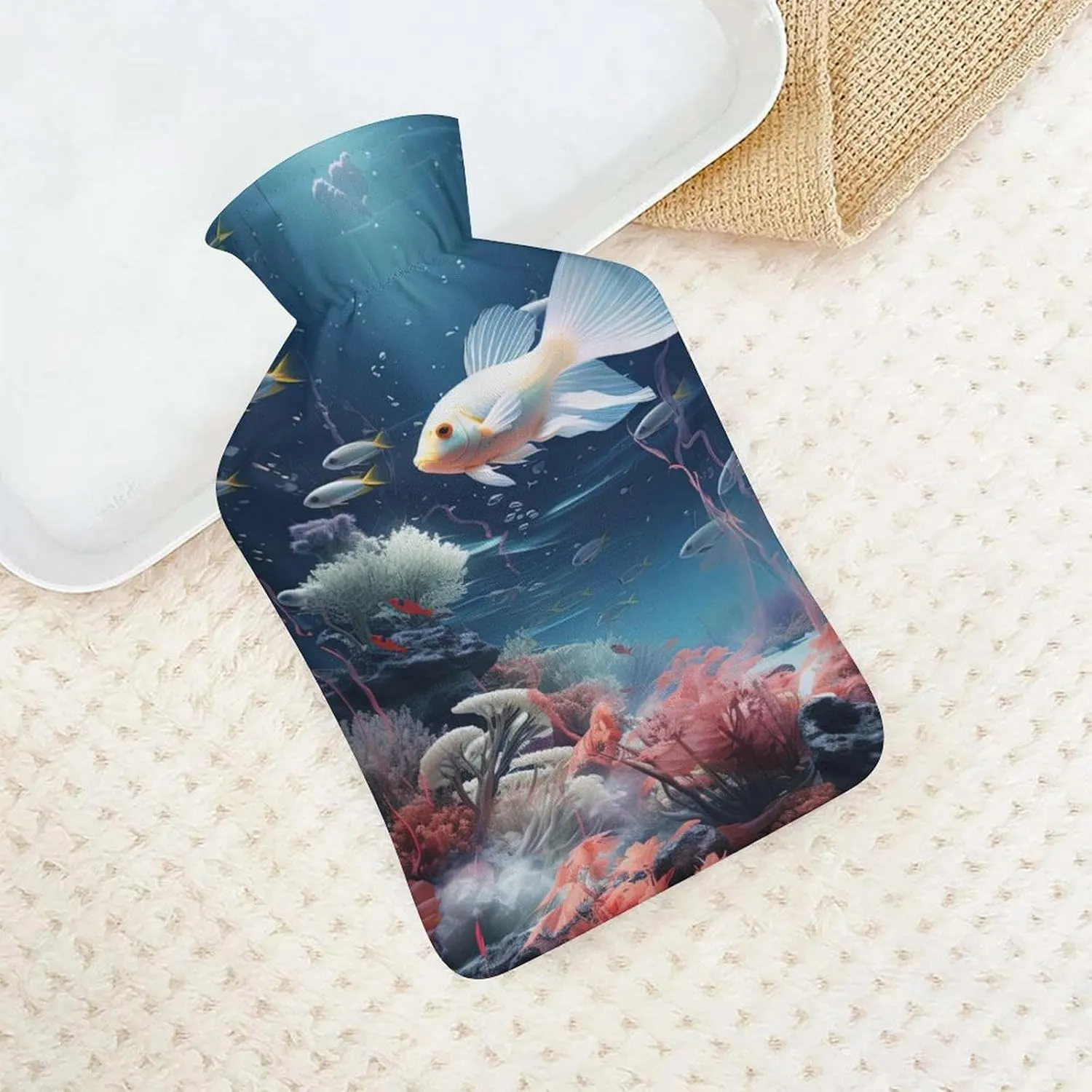 Hot Water Bottle with Soft Cover, Mysterious Space 1L Warm Water Bag for Menstrual Cramps, Blue Ocean Neck And Shoulder Pain Relief, Ideal for Hand & Feet Warmer for Kids, Men & Women, Hot & Cold Comp