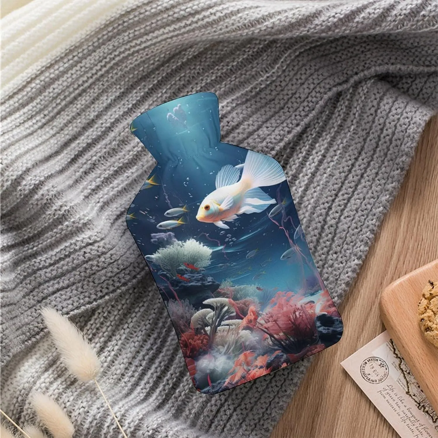 Hot Water Bottle with Soft Cover, Mysterious Space 1L Warm Water Bag for Menstrual Cramps, Blue Ocean Neck And Shoulder Pain Relief, Ideal for Hand & Feet Warmer for Kids, Men & Women, Hot & Cold Comp