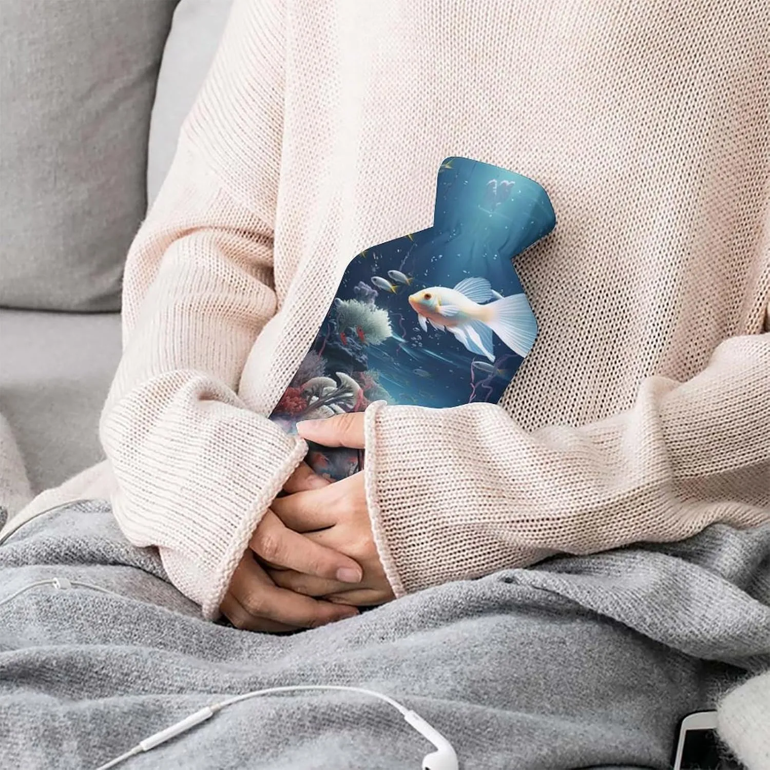Hot Water Bottle with Soft Cover, Mysterious Space 1L Warm Water Bag for Menstrual Cramps, Blue Ocean Neck And Shoulder Pain Relief, Ideal for Hand & Feet Warmer for Kids, Men & Women, Hot & Cold Comp