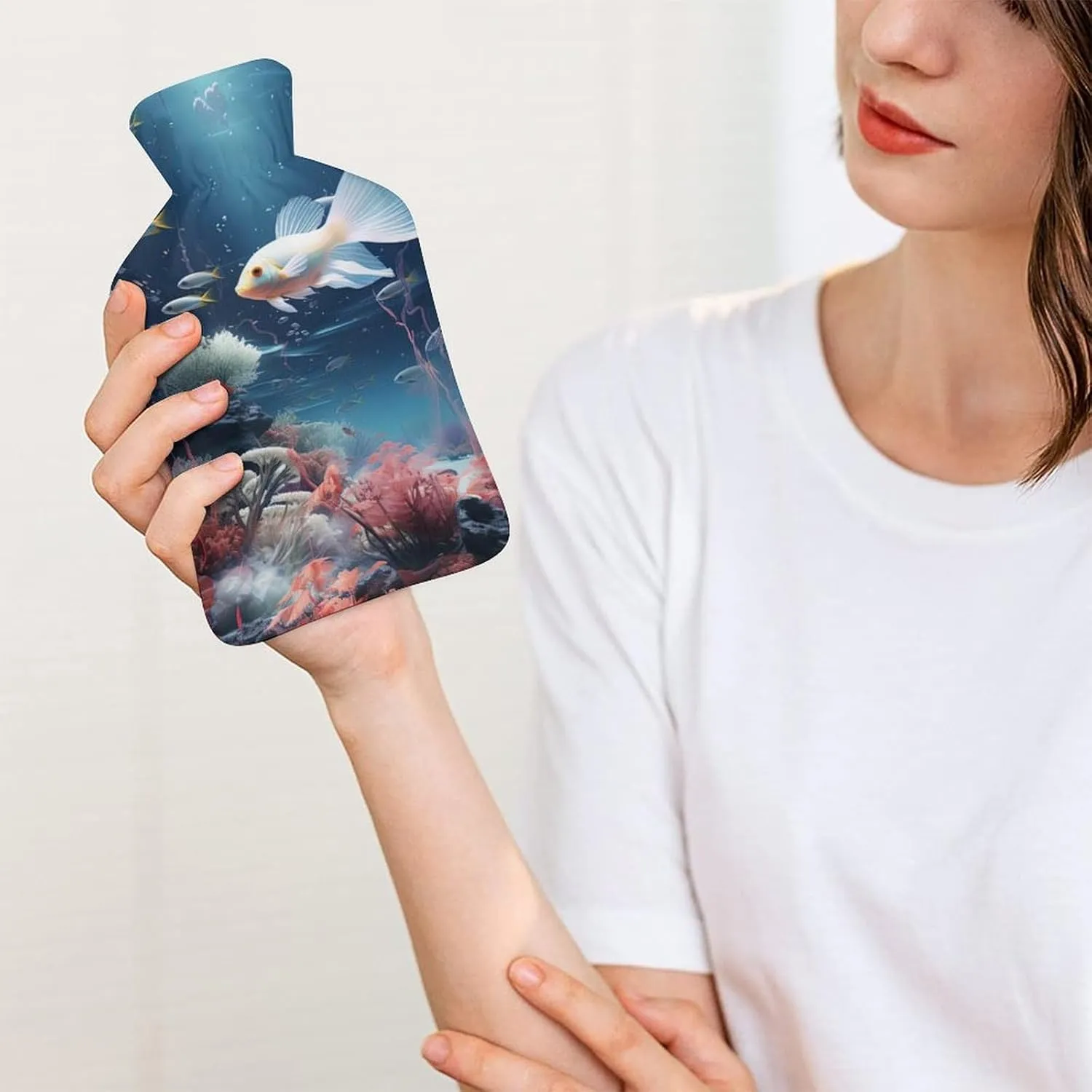 Hot Water Bottle with Soft Cover, Mysterious Space 1L Warm Water Bag for Menstrual Cramps, Blue Ocean Neck And Shoulder Pain Relief, Ideal for Hand & Feet Warmer for Kids, Men & Women, Hot & Cold Comp