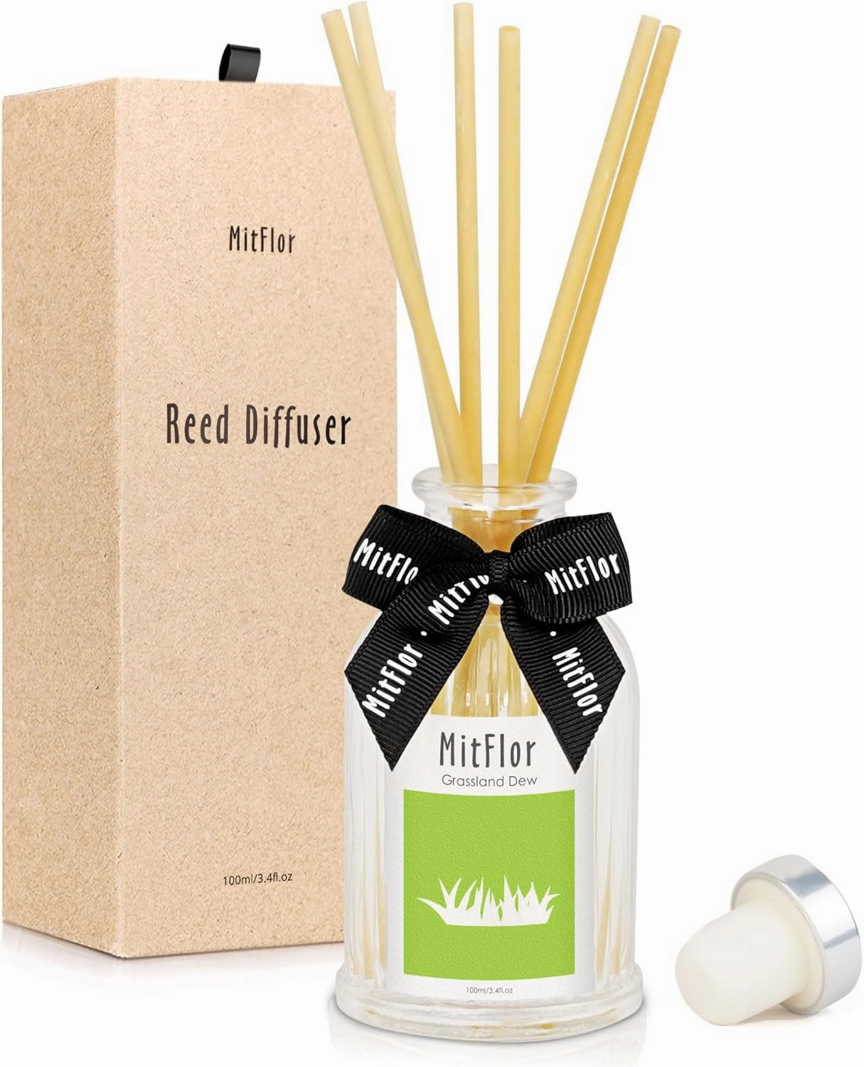 Hotel Collection Diffuser, MitFlor Grassland Dew Reed Diffuser for Home Decor and Fragrance - Lemon, Grass, Ocean, Amber Musk, Sandalwood - 100ml/3.4 fl oz