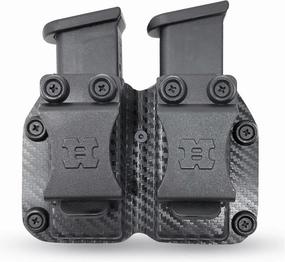 Houston Gun Holsters Double Kydex Magazine Pouch Case Concealment Tactical | Multi Use Holster Belt Loop for Pistol | Double Mag Case Pouch | Fits Double Mag Double Stack Glock .45, Carbon Fiber