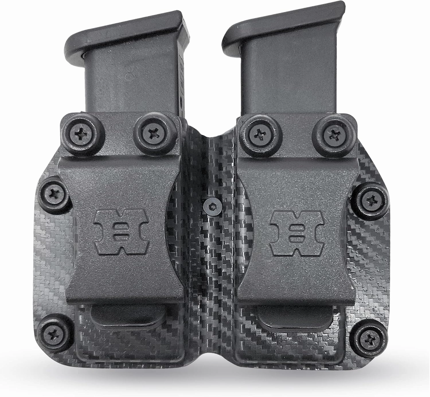 Houston Gun Holsters Double Kydex Magazine Pouch Case Concealment Tactical | Multi Use Holster Belt Loop for Pistol | Double Mag Case Pouch | Fits Double Mag Double Stack Glock .45, Carbon Fiber