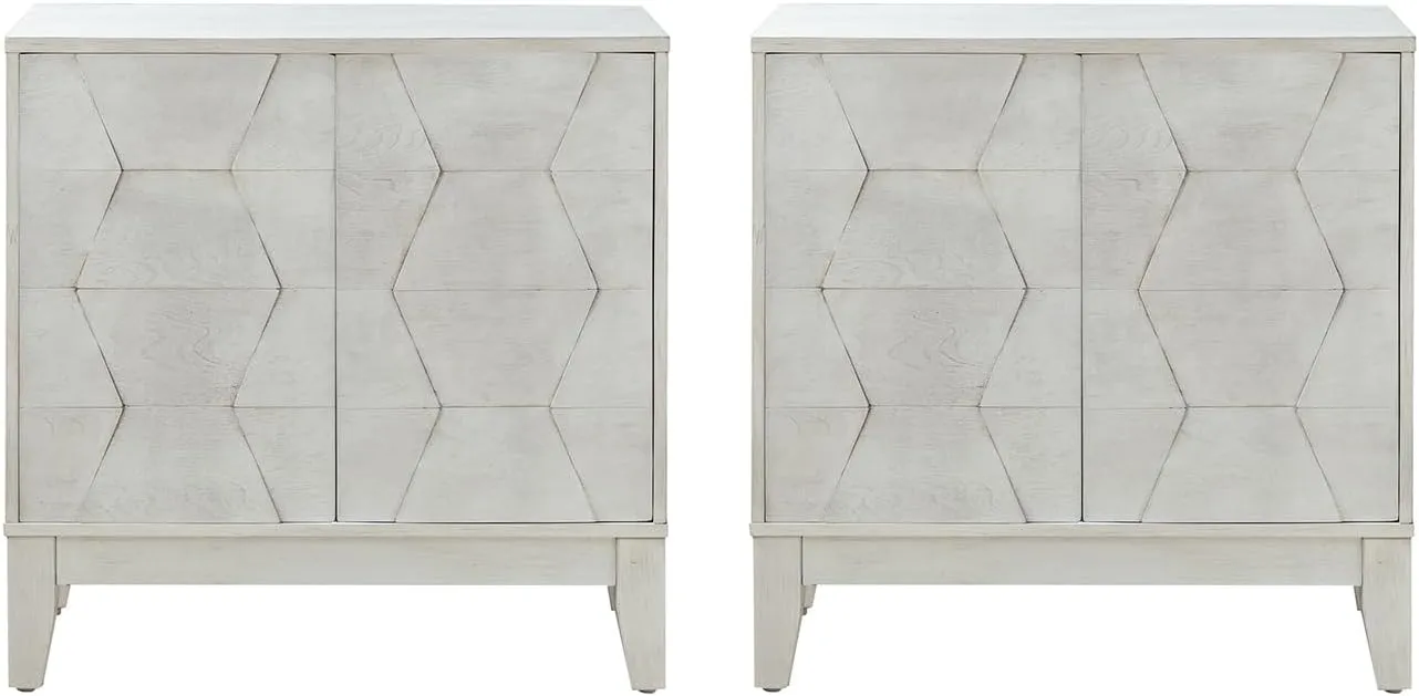 HULALA HOME Mid Century Modern Buffet Cabinet with Solid Wood Legs, Adjustable Shelf Accent Cabinet, White Storage Unit for Kitchen, Living Room, Dining, Hallway, 3D Geometric, Set of 2