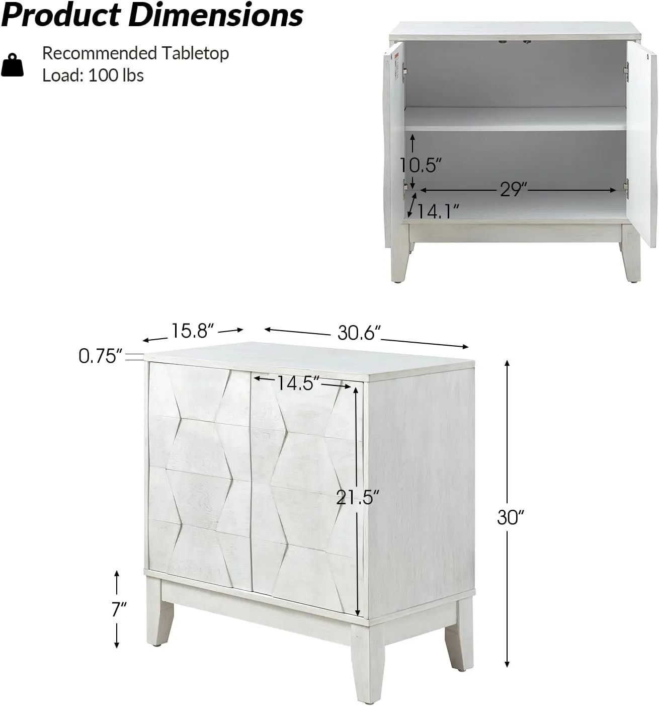 HULALA HOME Mid Century Modern Buffet Cabinet with Solid Wood Legs, Adjustable Shelf Accent Cabinet, White Storage Unit for Kitchen, Living Room, Dining, Hallway, 3D Geometric, Set of 2
