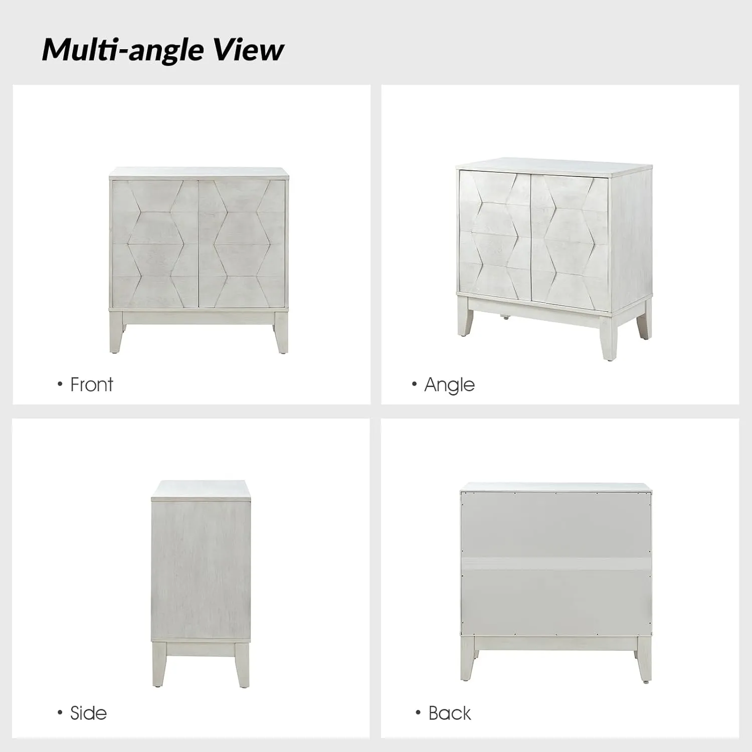 HULALA HOME Mid Century Modern Buffet Cabinet with Solid Wood Legs, Adjustable Shelf Accent Cabinet, White Storage Unit for Kitchen, Living Room, Dining, Hallway, 3D Geometric, Set of 2