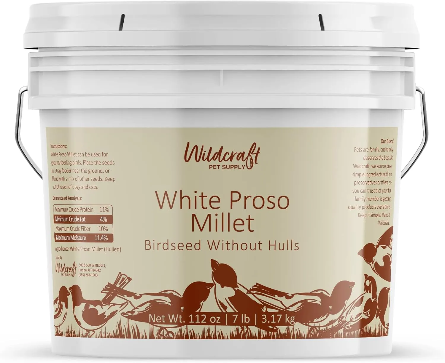 Hulled Millet 1 Gallon Bucket, White Proso, Birdfeed, Pet Safe Seeds