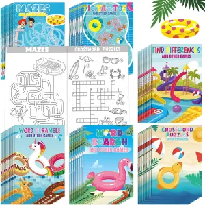 Hungdao 48 Pcs Mini Activity Books for Kids, Mini Fun Games Challenging Activities, Mazes, Word Search, Word Scramble, Find Difference and More for Party Classroom Gifts Bag (Summer Pool)