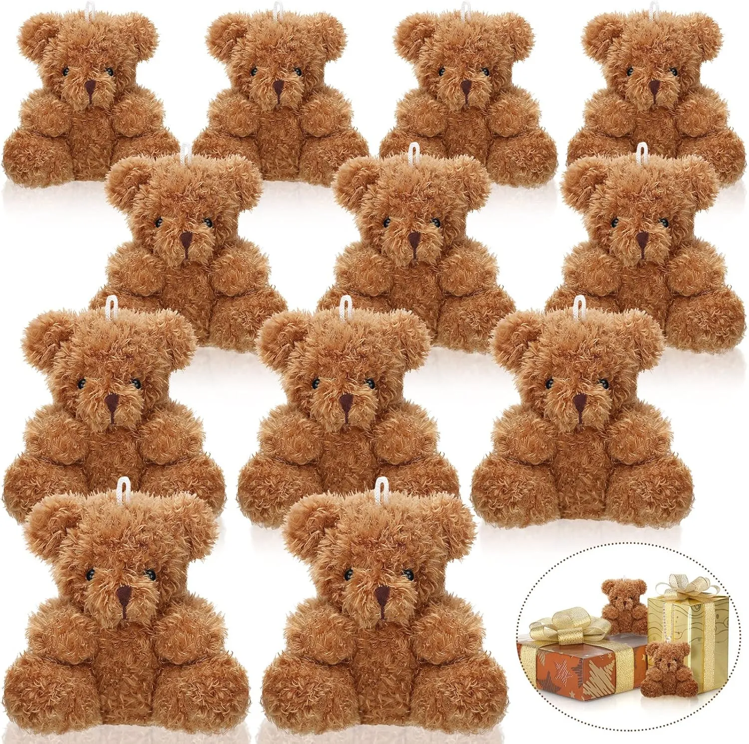 HyDren 24 Pcs 4 in Mini Bear Stuffed Animal Bulk Small Plush Bears Tiny Soft Doll Toy for DIY Keychain Birthday Baby Shower Wedding Back to School Gifts Party Favors(Brown)