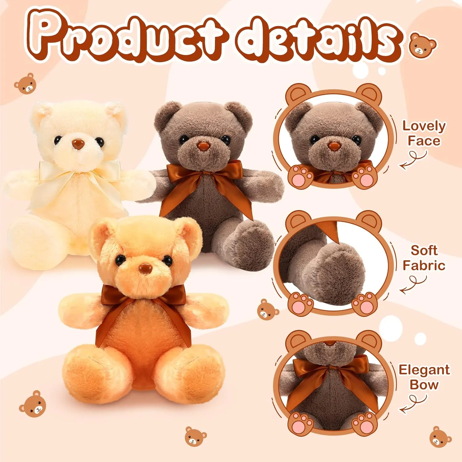 HyDren 30 Pcs Valentines Day Plush Bears Bulk Stuffed Plush Bear Animals with Bow Tie for Birthday Graduation Christmas Party Favor Gift(12 Inch,White, Light Brown, Beige)