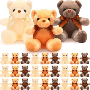 HyDren 30 Pcs Valentines Day Plush Bears Bulk Stuffed Plush Bear Animals with Bow Tie for Birthday Graduation Christmas Party Favor Gift(12 Inch,White, Light Brown, Beige)
