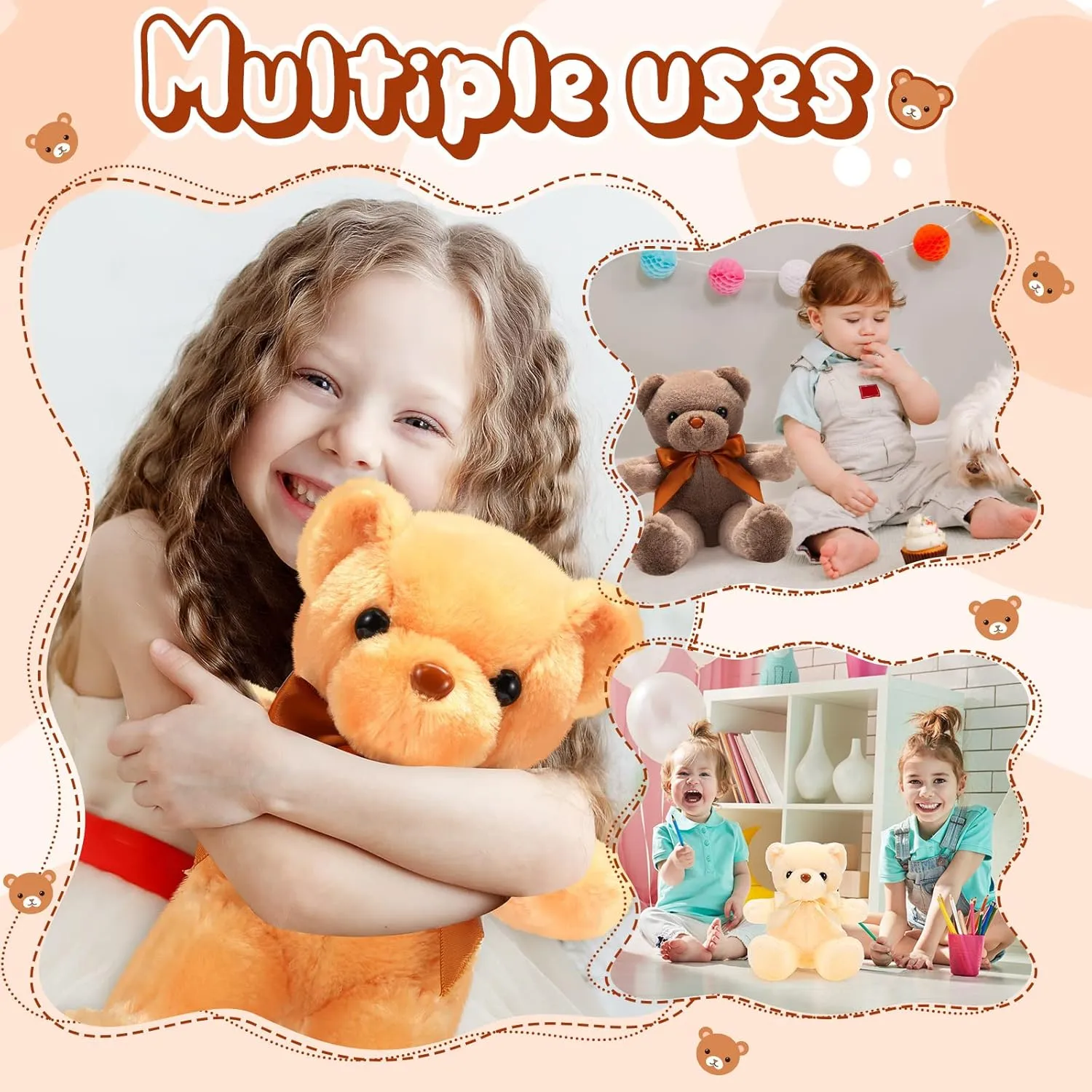 HyDren 30 Pcs Valentines Day Plush Bears Bulk Stuffed Plush Bear Animals with Bow Tie for Birthday Graduation Christmas Party Favor Gift(12 Inch,White, Light Brown, Beige)