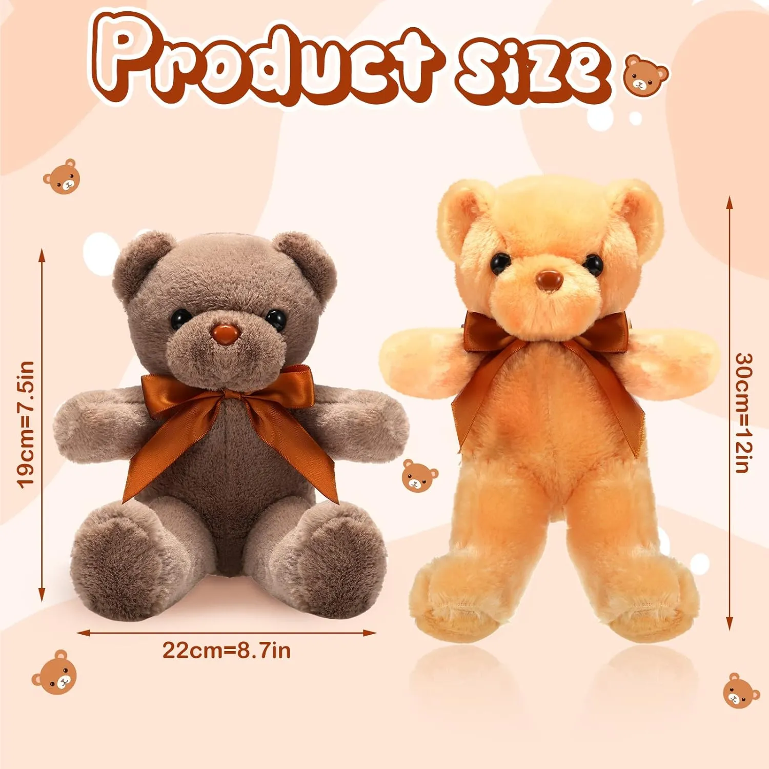HyDren 30 Pcs Valentines Day Plush Bears Bulk Stuffed Plush Bear Animals with Bow Tie for Birthday Graduation Christmas Party Favor Gift(12 Inch,White, Light Brown, Beige)