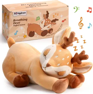 HyDren Deer Breathing Stuffed Animal Soft Soothing Stuffed Animal Deer Plush Anxiety Plush Toys with Music Lights and Realistic Breathing Motion for Adult Kids Anxiety Relief Relaxation Sleep Calming
