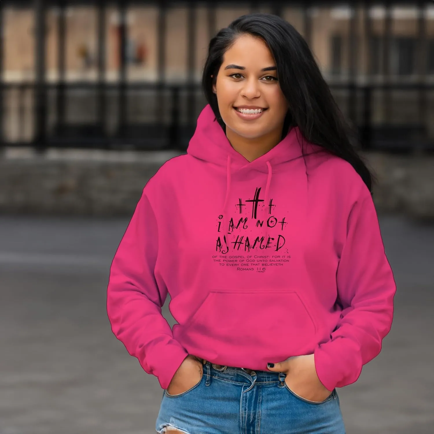 I Am Not Ashamed Romans 1:16 Verse Long Sleeve Front Pocket Hoodie Sweatshirt