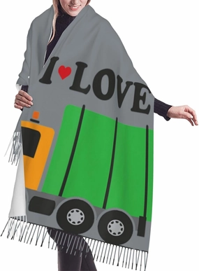 I Love Garbage Trucks Print Tassel Scarf 77" X 27"Gift For Fall Winter & Christmas Warm Soft Classic Scarf
