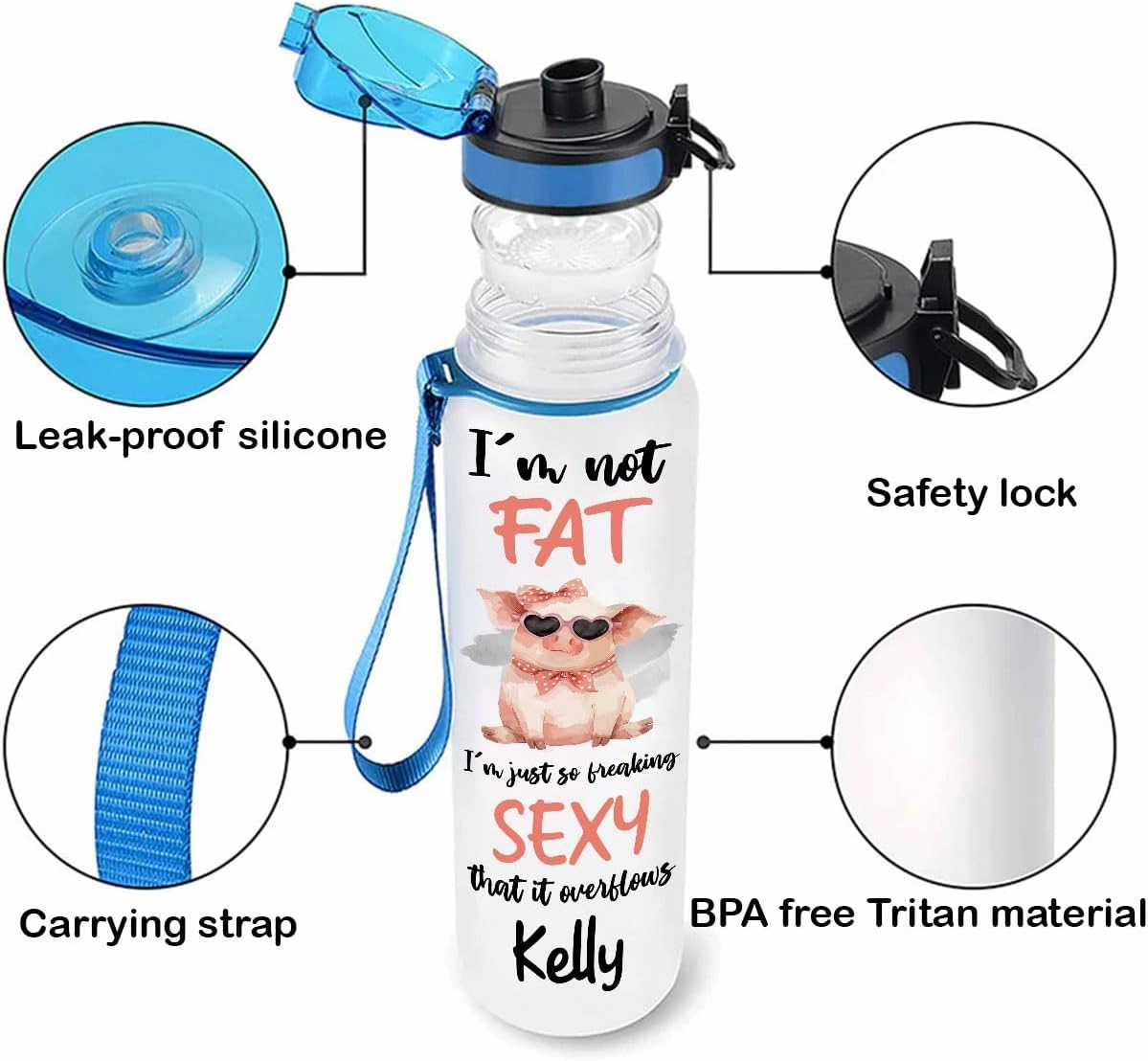 I'm Not Fat I'm Just So Freaking Pretty Pig Farmer Animal Motivational Tracker Working Out Customized Name Water Tracker Bottle Gift 32oz Fitness Gym Outdoor
