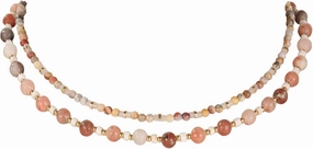 IBARA Boho Colorful Beaded Choker Necklace/Bracelet for Women,Real Natural Stone Gemstone Necklace Freshwater Pearl Necklace 18K Gold Plated Summer Beach Handmade Jewelry Trendy