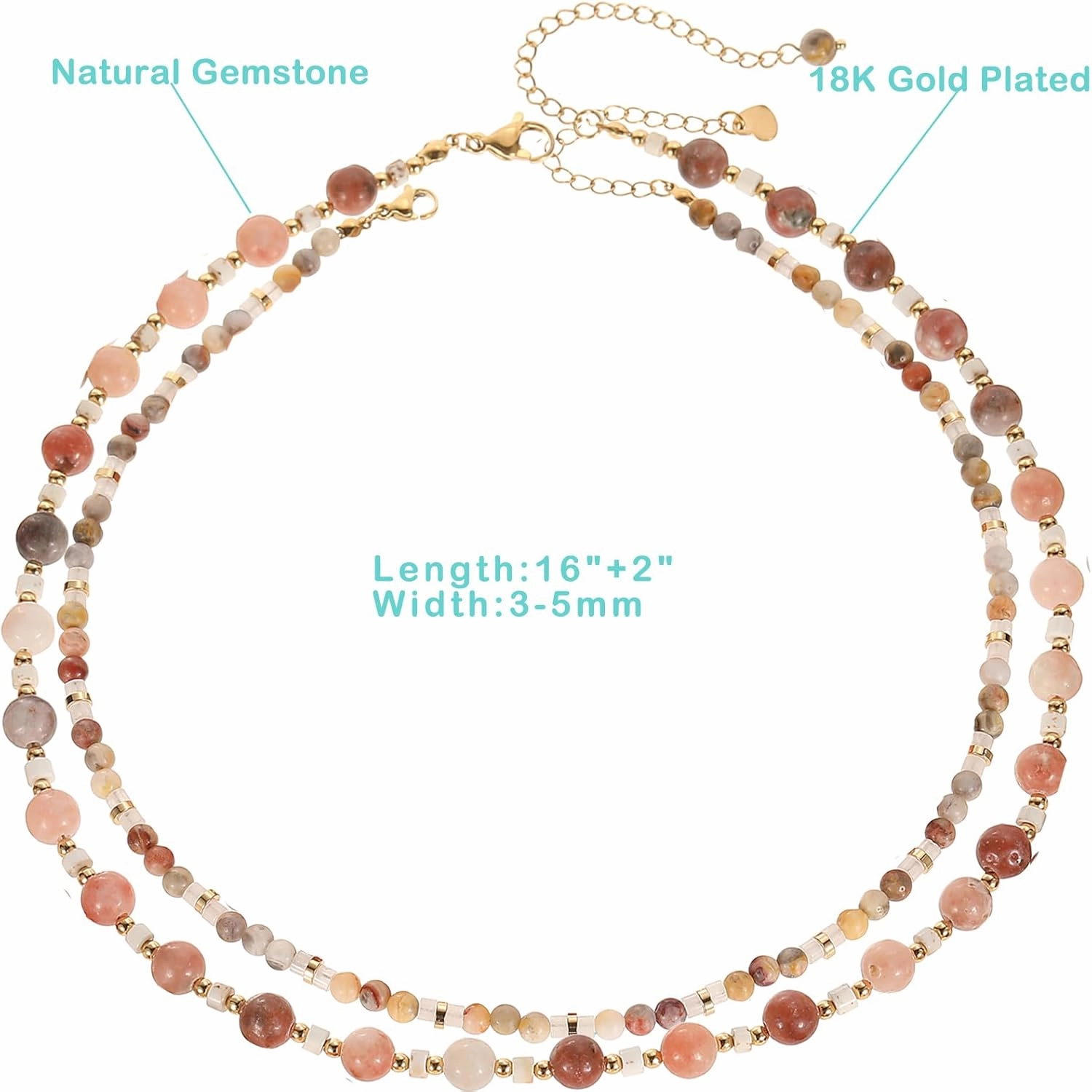 IBARA Boho Colorful Beaded Choker Necklace/Bracelet for Women,Real Natural Stone Gemstone Necklace Freshwater Pearl Necklace 18K Gold Plated Summer Beach Handmade Jewelry Trendy