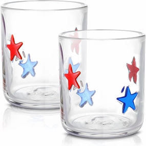 Icon Juice Glasses, 14oz Stemless Wine Drinking Juice Glass Cup for Party Supplies Gift(Red, Blue,2 Pcs)