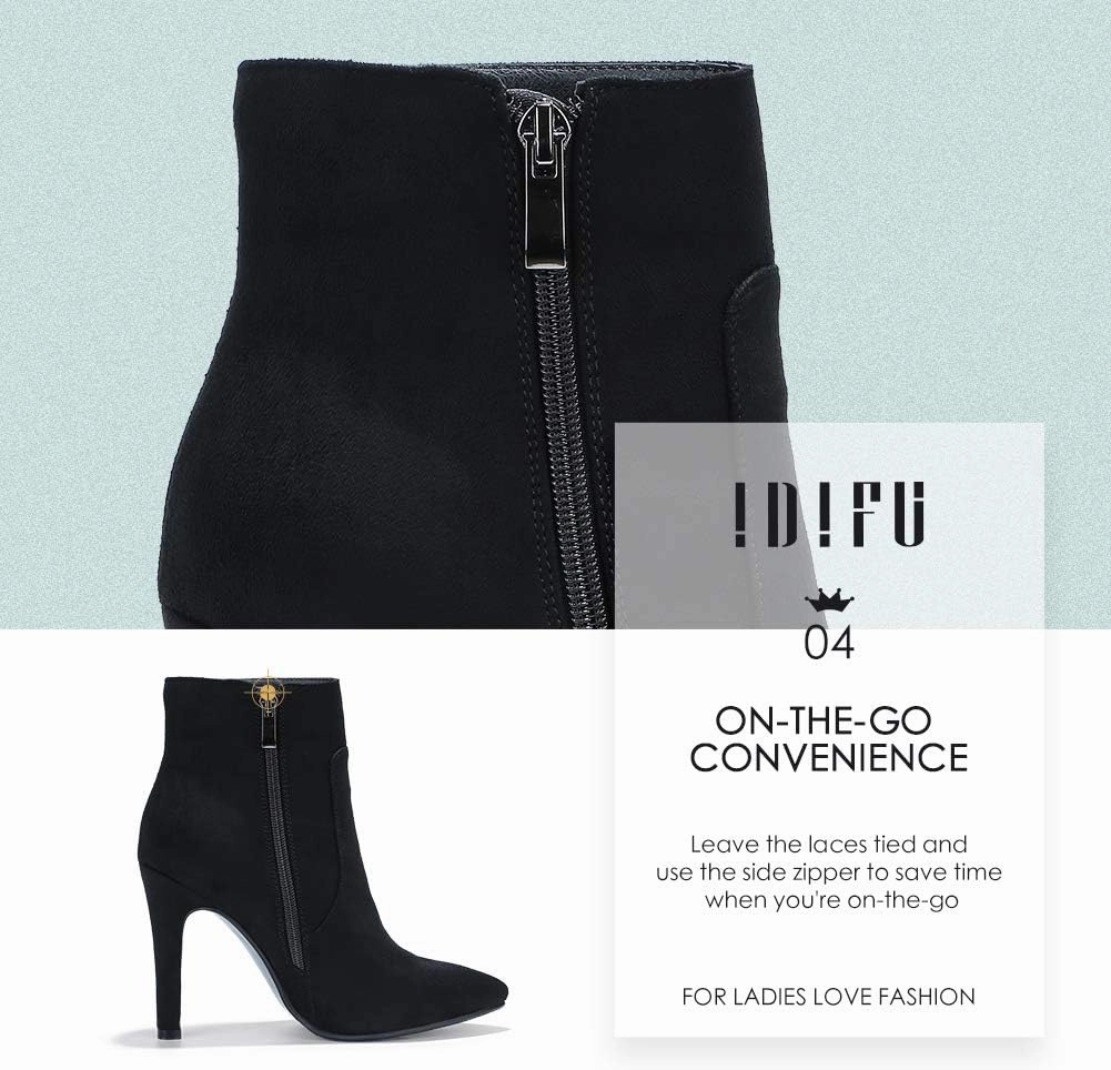 IDIFU Ankle Boots for Women High Heel Pointed Toe Boots Side Zipper Stiletto Booties