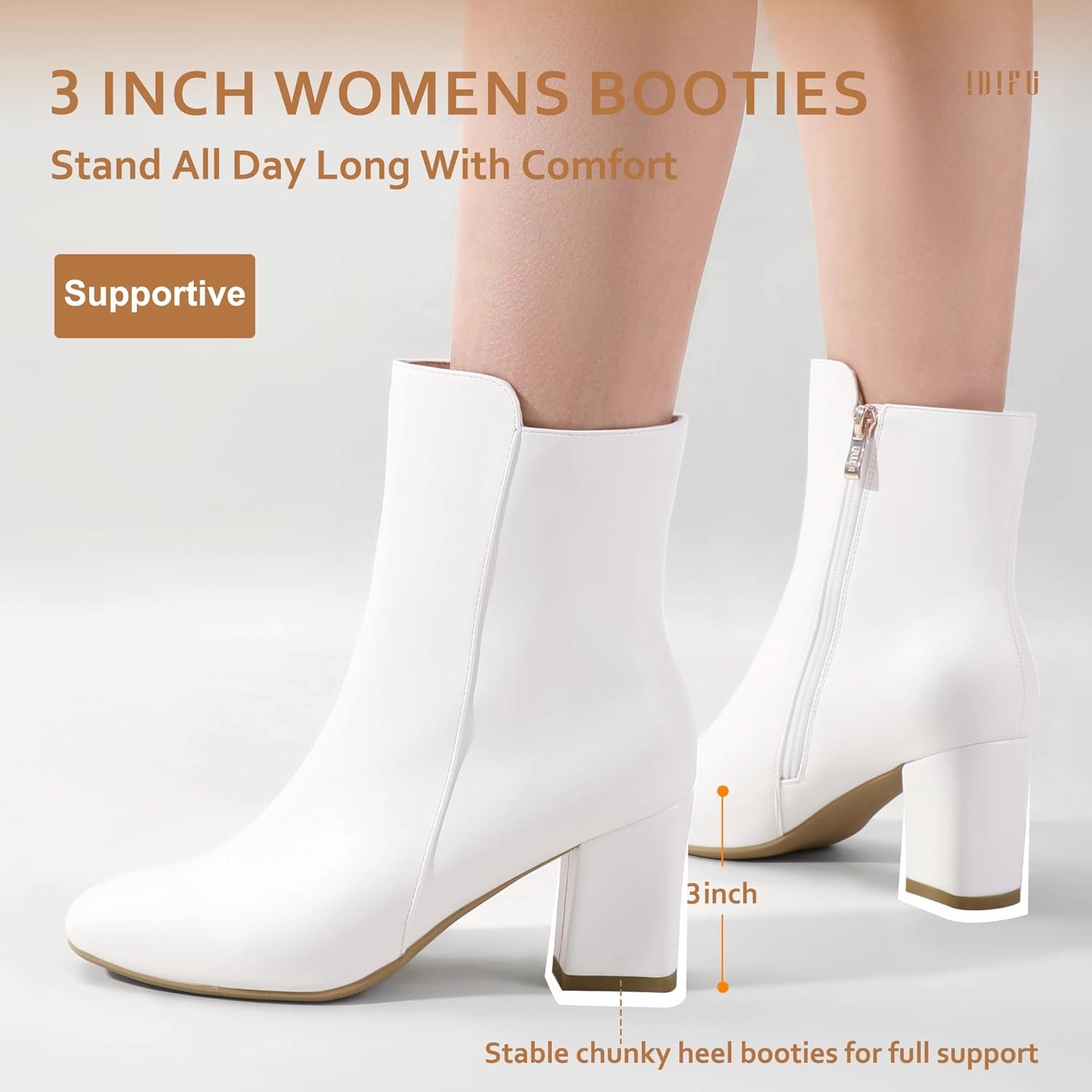 IDIFU Women's Ada Fashion Square Toe Ankle Boots Low Block Heel Short Boots Side Zipper Booties Shoes- Half Size Larger