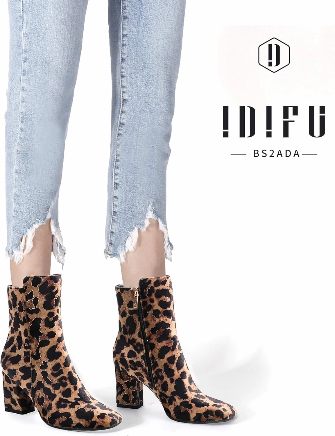 IDIFU Women's Ada Fashion Square Toe Ankle Boots Low Block Heel Short Boots Side Zipper Booties Shoes- Half Size Larger