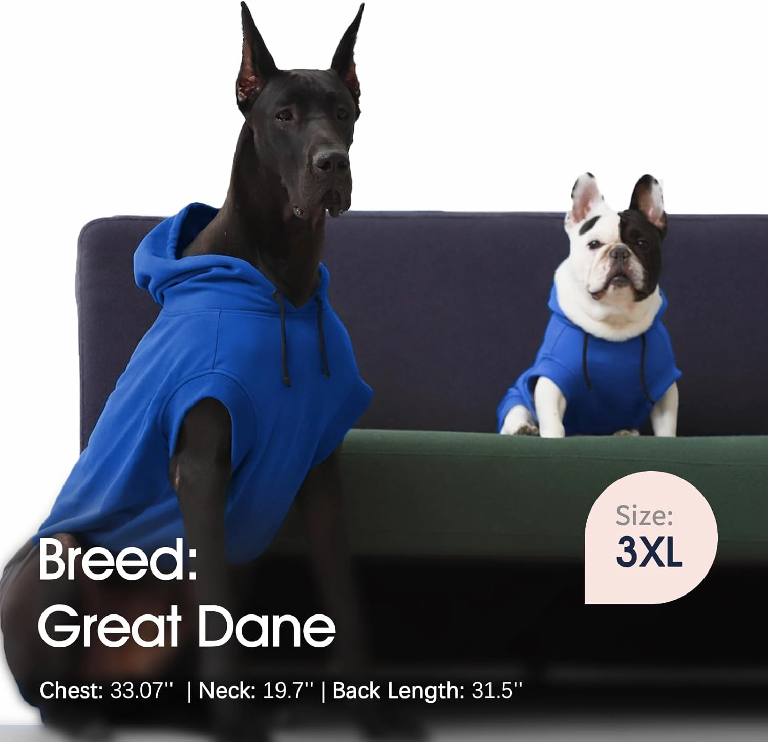IECOii Dog Hoodie for Large Dogs,Big Dog Clothes with Hood for Extra Large Dogs,Fall Winter Dog Sweatershirt Hoodies,Ropa para Perros Grandes Doberman,Great Dane Sweater,Blue,4XL(No Fleece Lined)