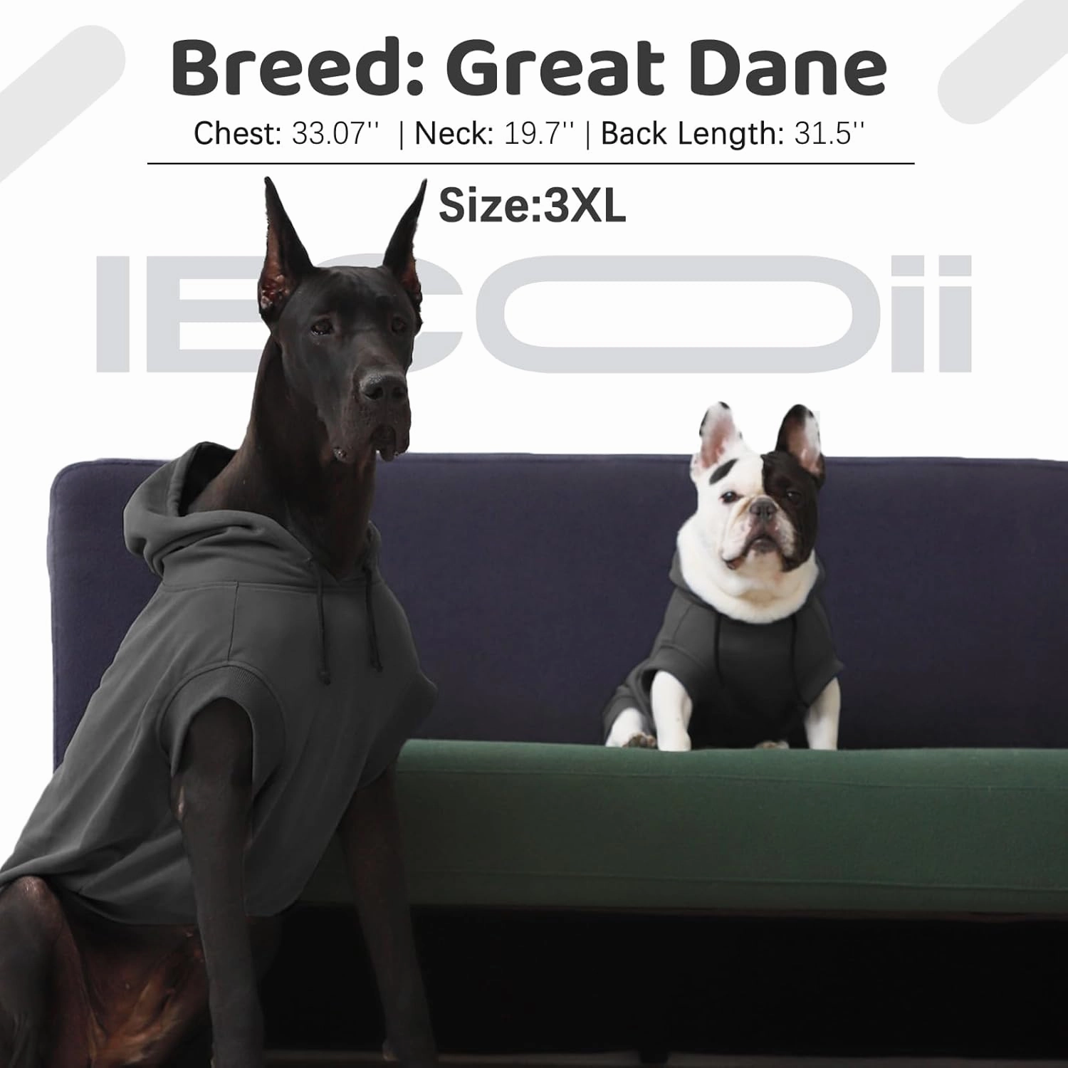 IECOii Large Dog Hoodie,Large Dog Sweater with Hood,Breathable Hooded Sweatshirt for Dogs,Pet Sweatshirt Outfit for Dogs Boy and Girl, Dachshund,French Bulldog Hooded Clothes,Grey,L(No Fleece Lined)