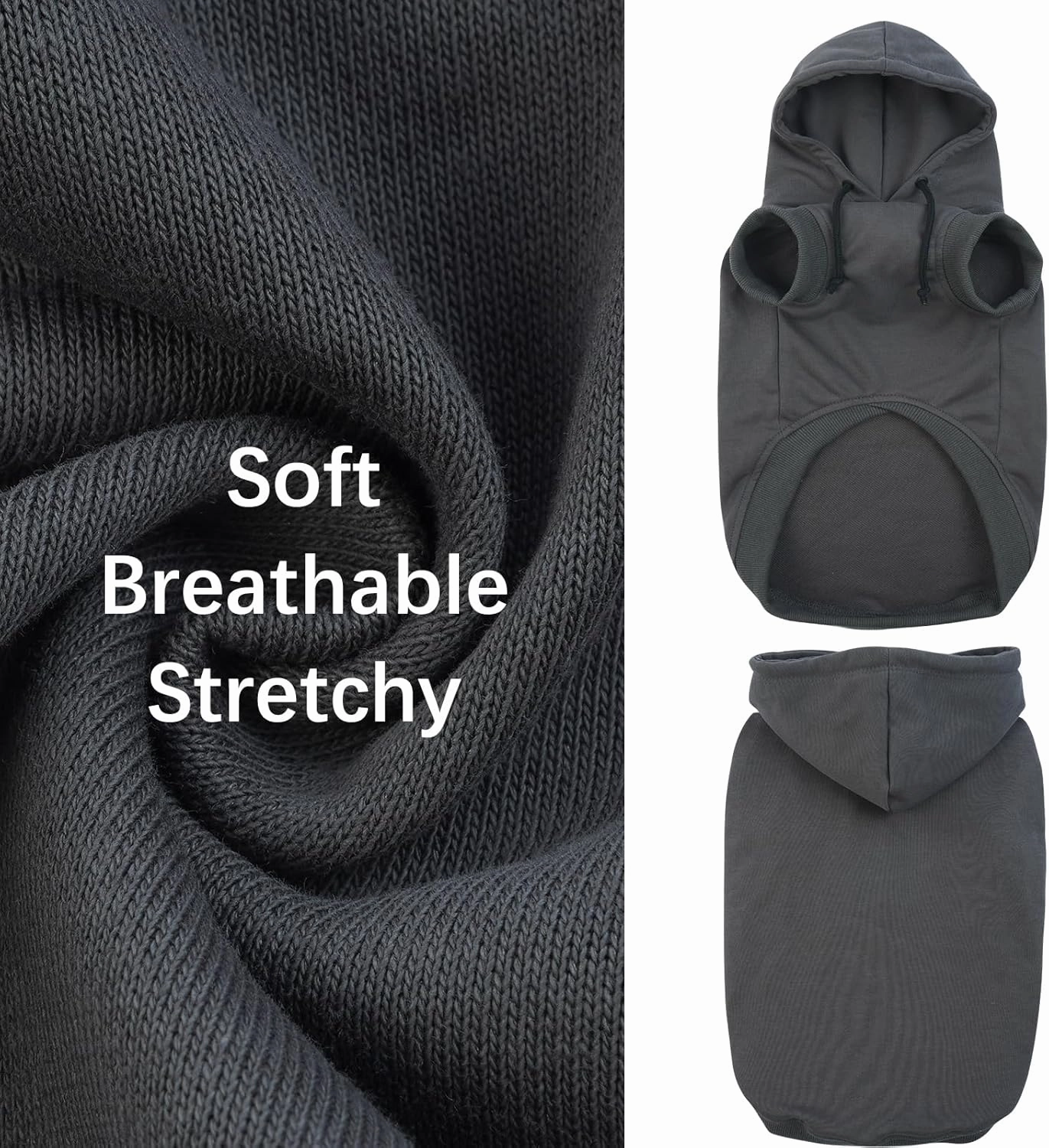 IECOii Large Dog Hoodie,Large Dog Sweater with Hood,Breathable Hooded Sweatshirt for Dogs,Pet Sweatshirt Outfit for Dogs Boy and Girl, Dachshund,French Bulldog Hooded Clothes,Grey,L(No Fleece Lined)