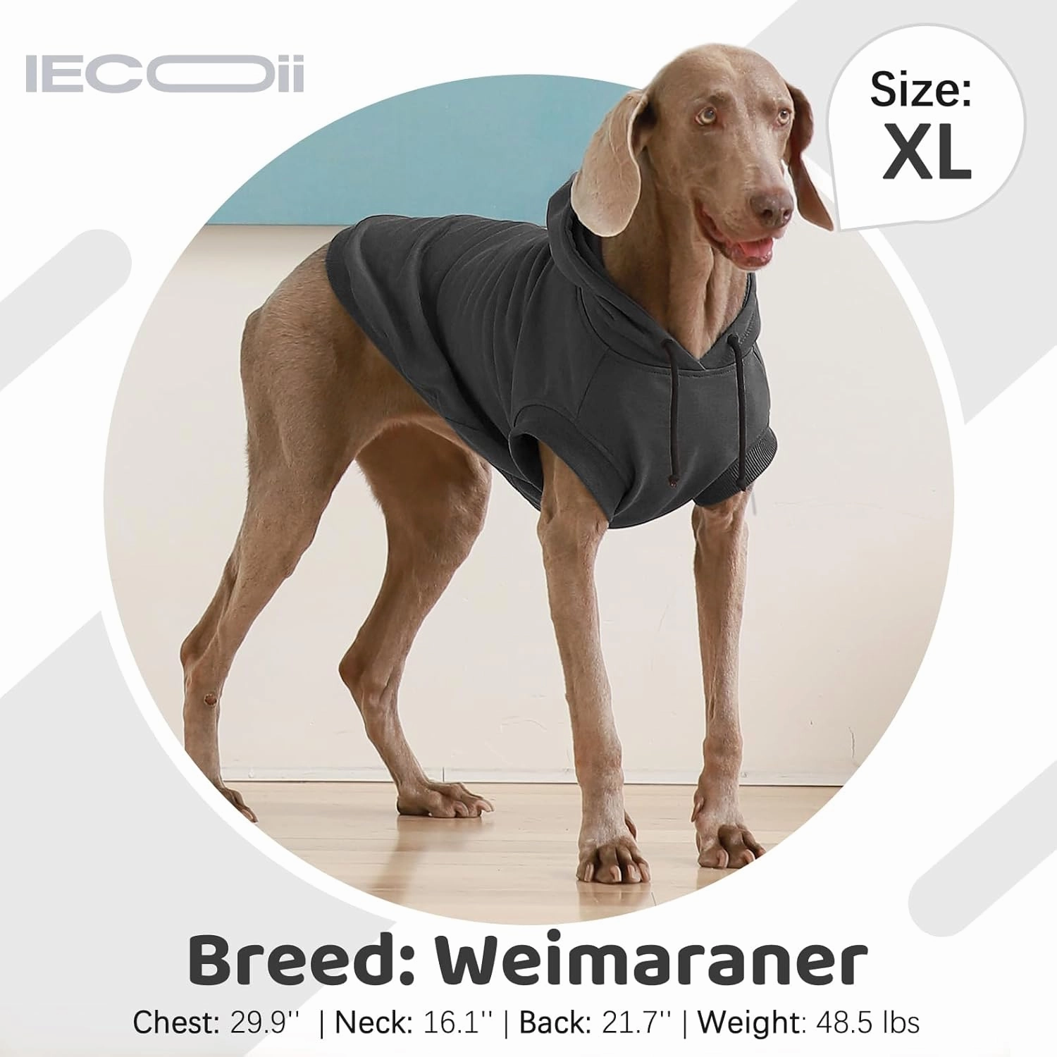 IECOii Large Dog Hoodie,Large Dog Sweater with Hood,Breathable Hooded Sweatshirt for Dogs,Pet Sweatshirt Outfit for Dogs Boy and Girl, Dachshund,French Bulldog Hooded Clothes,Grey,L(No Fleece Lined)