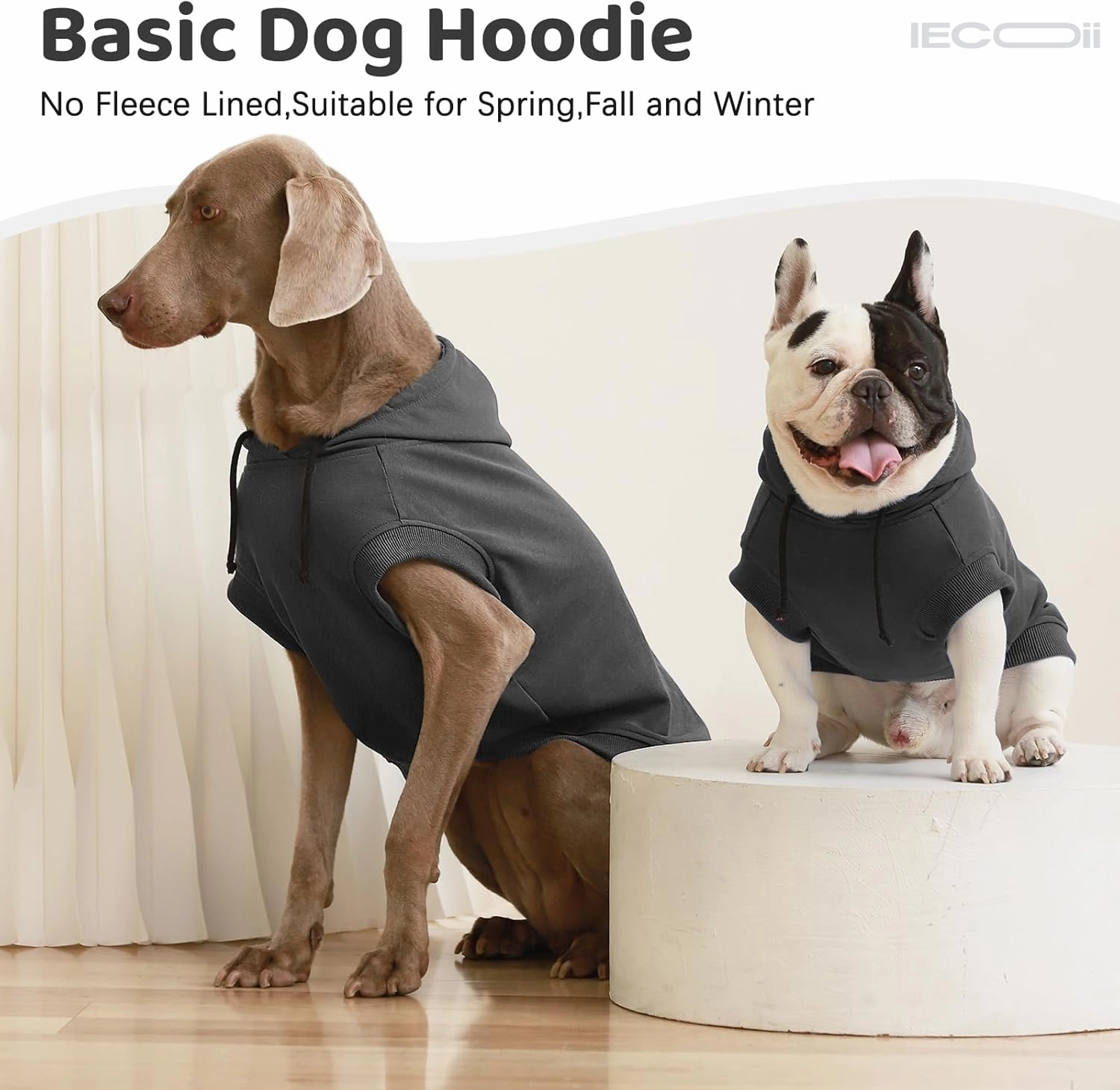 IECOii Large Dog Hoodie,Large Dog Sweater with Hood,Breathable Hooded Sweatshirt for Dogs,Pet Sweatshirt Outfit for Dogs Boy and Girl, Dachshund,French Bulldog Hooded Clothes,Grey,L(No Fleece Lined)