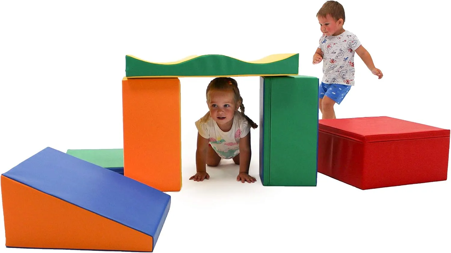IGLU Soft Play Discoverer Set for Toddlers 1-3 Crawling and Climbing Indoor Foam Block Step and Slide Equipment Montessory Activity Toys 7 Shapes with Anti Slip (Multicolor, Large)
