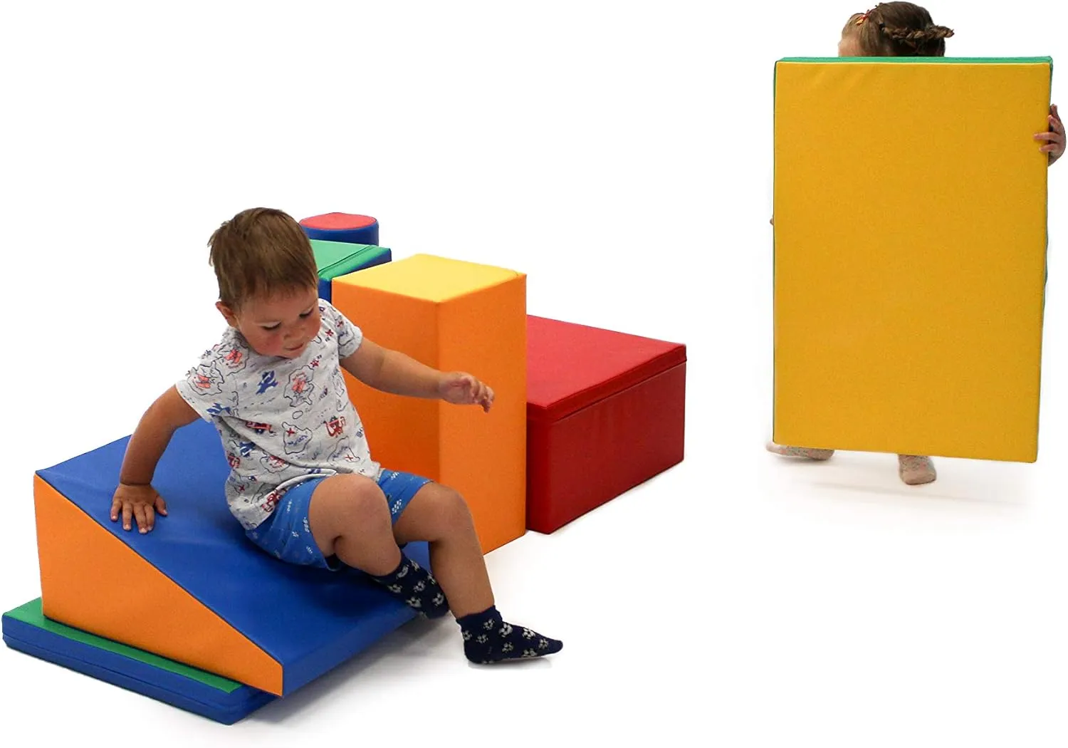 IGLU Soft Play Discoverer Set for Toddlers 1-3 Crawling and Climbing Indoor Foam Block Step and Slide Equipment Montessory Activity Toys 7 Shapes with Anti Slip (Multicolor, Large)
