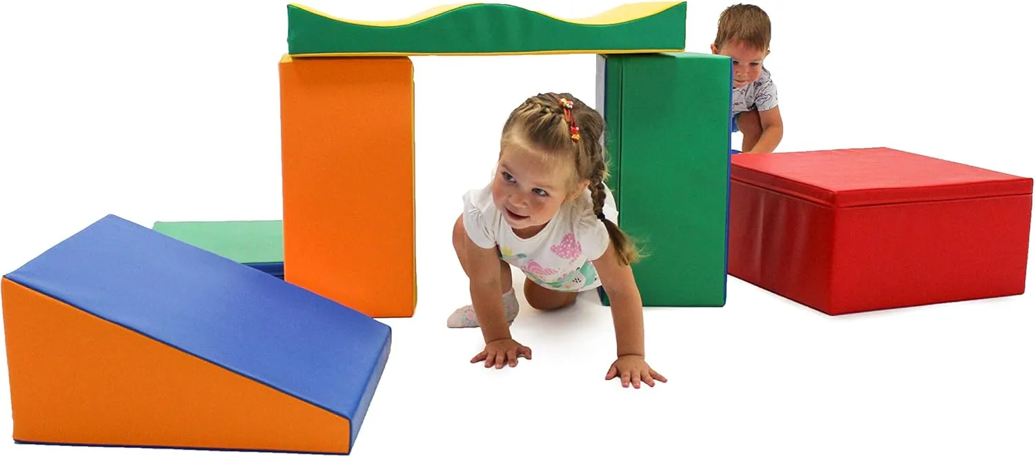 IGLU Soft Play Discoverer Set for Toddlers 1-3 Crawling and Climbing Indoor Foam Block Step and Slide Equipment Montessory Activity Toys 7 Shapes with Anti Slip (Multicolor, Large)