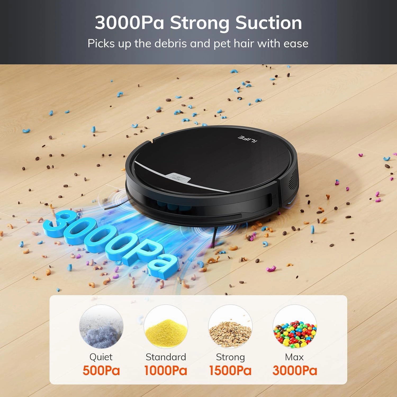 ILIFE Robot Vacuum and Mop, 3000Pa Strong Suction Robot Vacuum Cleaner, Gyro Navigation, App Control, No Tangle, Compatible with 2.4GHz WiFi, Alexa, Ideal for Hard Floor, Pet Hair, V9