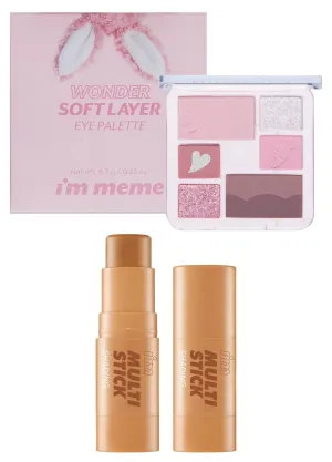 I'M MEME Wonder Soft Layer Palette 02 My Bunny, 0.23 Oz   Contour Stick for Face - I'm Multi-stick Shading 001 Bronzer, 0.24 Oz Bundle