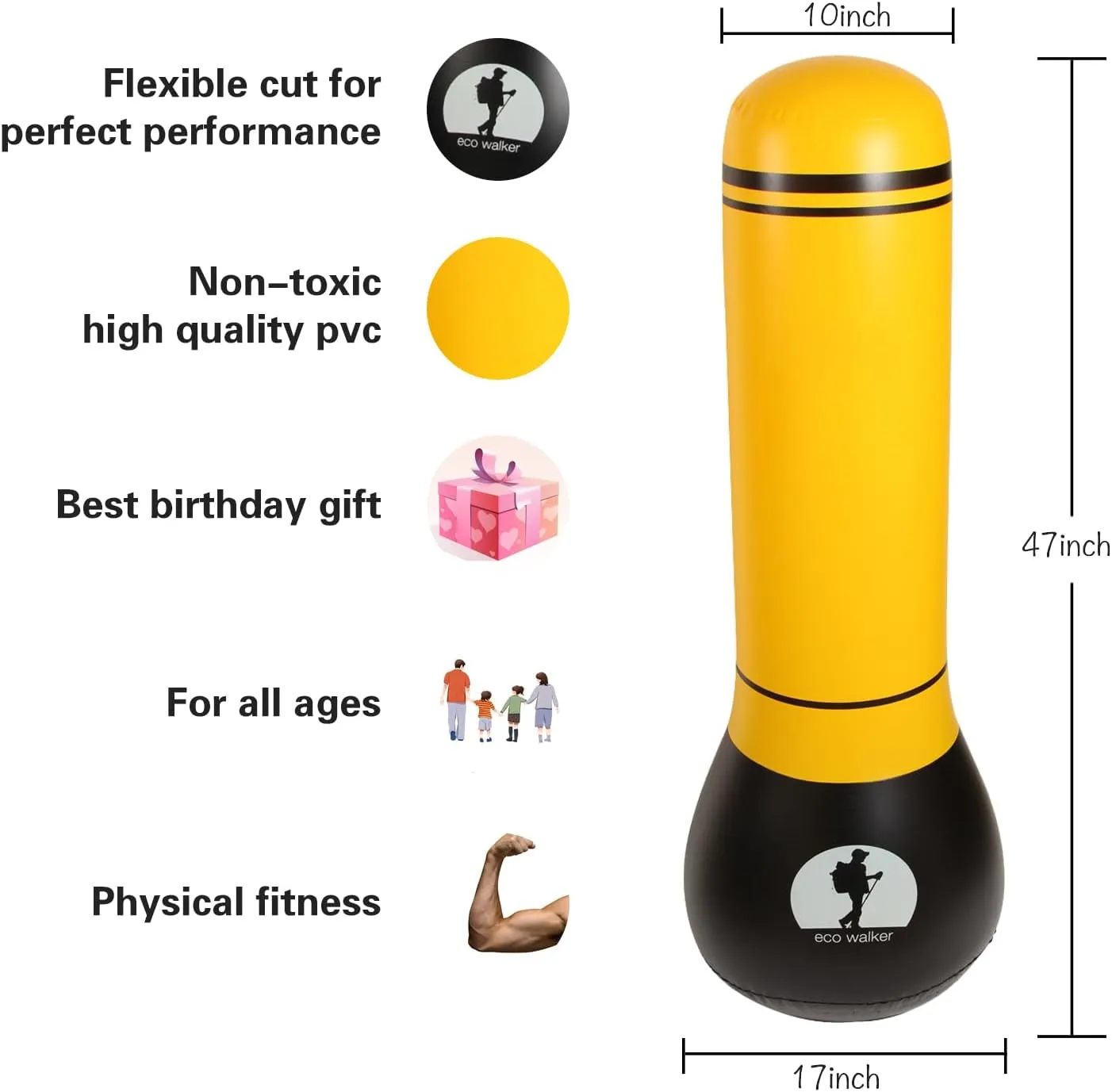 Inflatable Punching Bag for Kids Boxing Set for Practicing Karate, Taekwondo, MMA and to Relieve Pent Up Energy in Kids and Adults